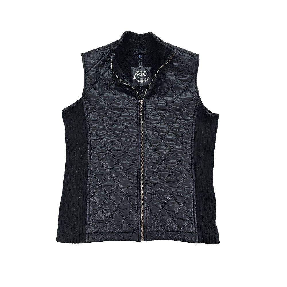 PrAna Diva Quilted Sherpa Lined Water Resistant Vest Full Zip Women XS Black EUC